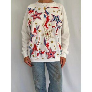80s vintage embellished abstract star print retro graphic pullover sweatshirt